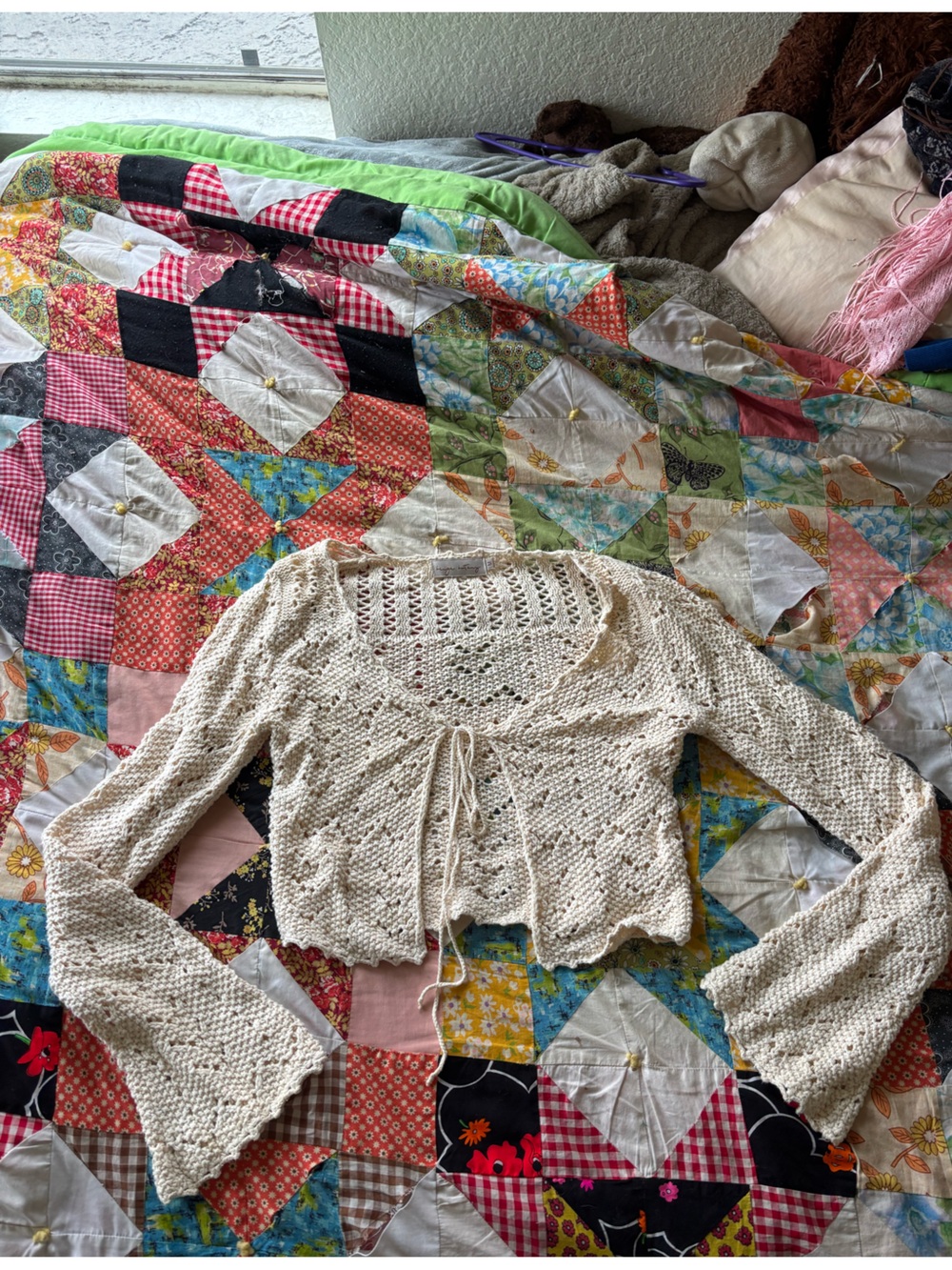 Crochet Tie-Front Sweater